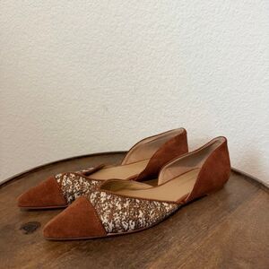 Anthropologie Brown Suede Knit Pointed Toe D'Orsay Flats Women's Size 7